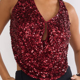 Marquess Backless Halter Top Sequin Cherry