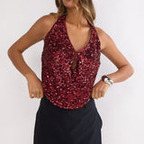 Marquess Backless Halter Top Sequin Cherry