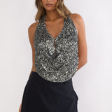 Marquess Backless Halter Top Sequin Gunmetal