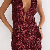 Afterlight Halterneck Backless Sequin Mini Dress Cherry