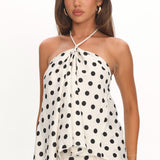 Galentines Halterneck Top Polka Dot Ivory
