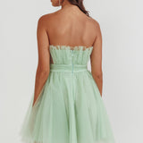 Touch The Stars Gathered Mesh Mini Dress Sage