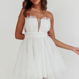 Touch The Stars Gathered Mesh Mini Dress White