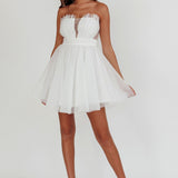 Touch The Stars Gathered Mesh Mini Dress White