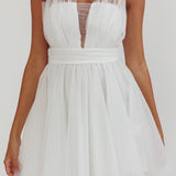 Touch The Stars Gathered Mesh Mini Dress White