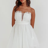 Touch The Stars Gathered Mesh Mini Dress White