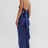 Night Swim Satin Leg Slit Maxi Dress Navy