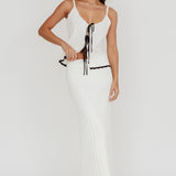 Liloh Contrast Trim Ribbed Maxi Skirt White