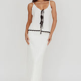 Liloh Contrast Trim Ribbed Maxi Skirt White