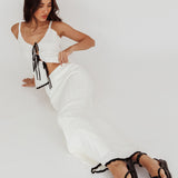 Liloh Contrast Trim Ribbed Maxi Skirt White