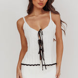 Liloh Tied Front Ribbed Cami Top White