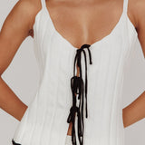 Liloh Tied Front Ribbed Cami Top White