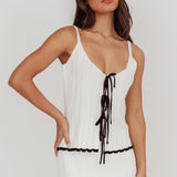 Liloh Tied Front Ribbed Cami Top White
