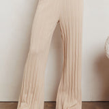 Liloh Contrast Ribbed Wide Leg Pant Beige