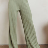 Liloh Contrast Ribbed Wide Leg Pant Sage
