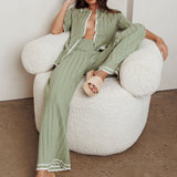 Liloh Contrast Ribbed Wide Leg Pant Sage