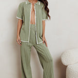 Liloh Ribbed Buttoned Shirt Sage