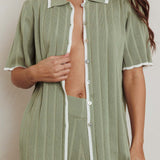 Liloh Ribbed Buttoned Shirt Sage