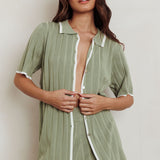 Liloh Ribbed Buttoned Shirt Sage