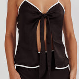 Only One Tie Front Top Black