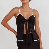 Only One Tie Front Top Black