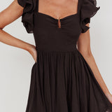 Sunday Dreams Ruffle Strap Mini Dress Black