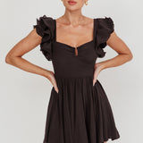 Sunday Dreams Ruffle Strap Mini Dress Black