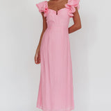 Sunday Dreams Ruffle Strap Maxi Dress Pink