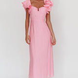 Sunday Dreams Ruffle Strap Maxi Dress Pink