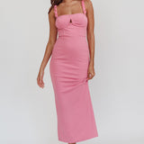 Marteen Rosette Strap Midi Dress Pink
