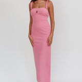 Marteen Rosette Strap Midi Dress Pink
