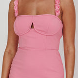 Marteen Rosette Strap Midi Dress Pink
