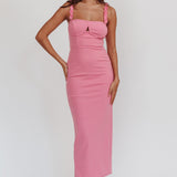 Marteen Rosette Strap Midi Dress Pink