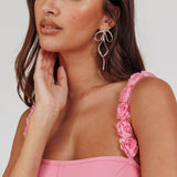 Marteen Rosette Strap Midi Dress Pink