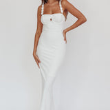 Marteen Rosette Strap Midi Dress White