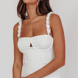 Marteen Rosette Strap Midi Dress White