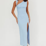 Daleela Asymmetric Neckline Maxi Dress Blue