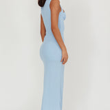 Daleela Asymmetric Neckline Maxi Dress Blue