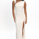 Daleela Asymmetric Neckline Maxi Dress Vanilla