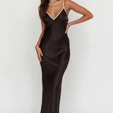 Odyssey Contrast Satin Maxi Slip Dress Black