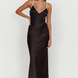 Odyssey Contrast Satin Maxi Slip Dress Black