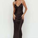 Odyssey Contrast Satin Maxi Slip Dress Black