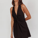 Zoriah Twist Bust Halterneck Mini Dress Black