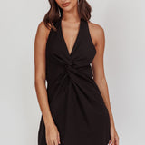 Zoriah Twist Bust Halterneck Mini Dress Black