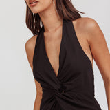 Zoriah Twist Bust Halterneck Mini Dress Black