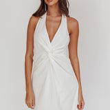 Zoriah Twist Bust Halterneck Mini Dress White