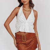 Zoriah Twist Bust Halterneck Top White