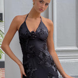 Your Affections Rosette Ribbon Embellished Maxi Dress Black