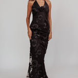 Your Affections Rosette Ribbon Embellished Maxi Dress Black