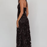 Your Affections Rosette Ribbon Embellished Maxi Dress Black